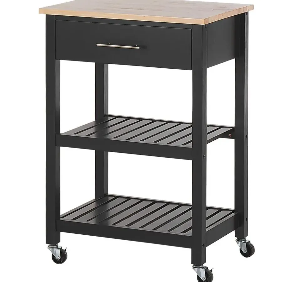 Trolleys-Beliani HIUMA - Keukentrolley - Zwart - Rubberhout