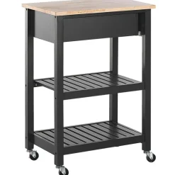 Trolleys-Beliani HIUMA - Keukentrolley - Zwart - Rubberhout