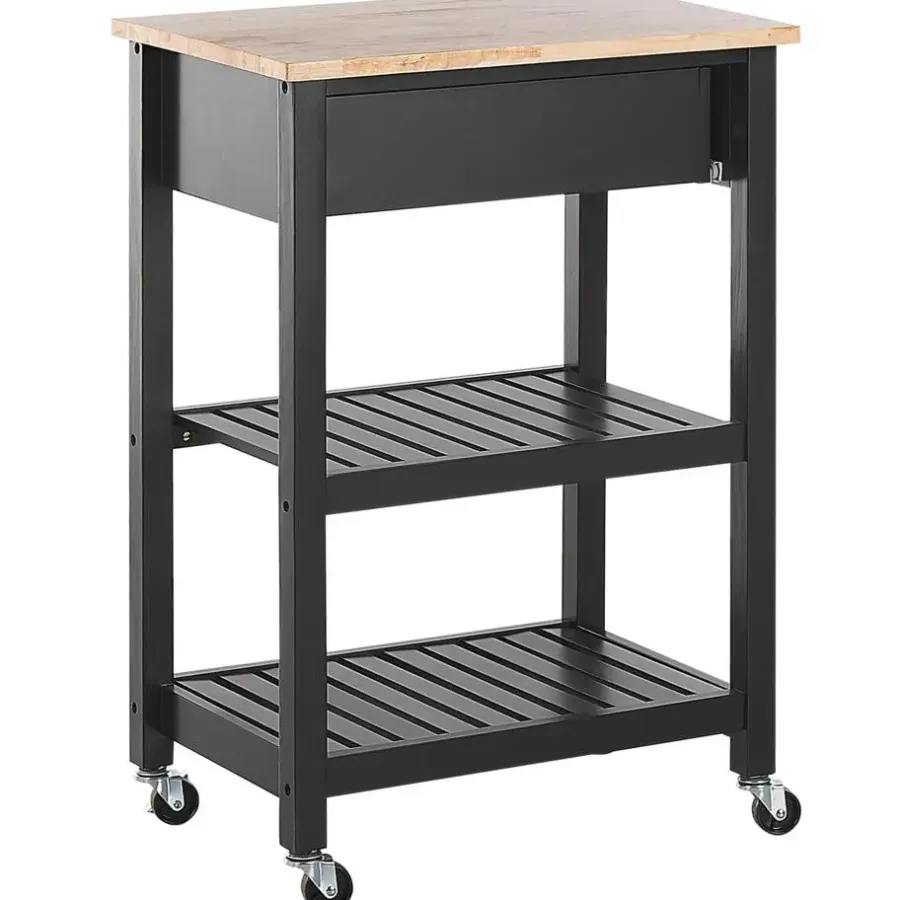 Trolleys-Beliani HIUMA - Keukentrolley - Zwart - Rubberhout
