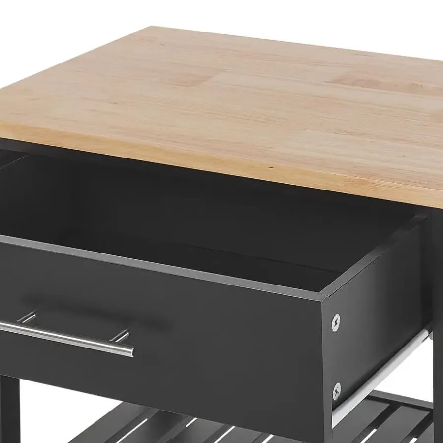 Trolleys-Beliani HIUMA - Keukentrolley - Zwart - Rubberhout
