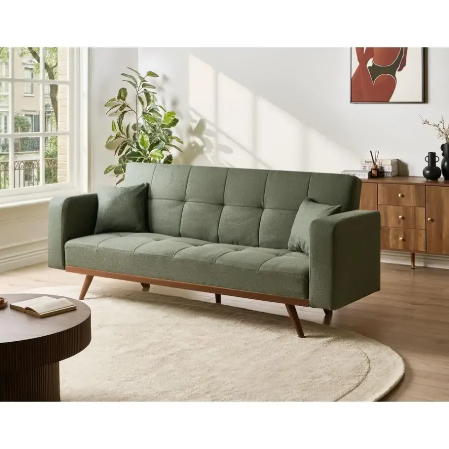 Slaapbanken|Slaapbanken-Leen Bakker HJULBY - Driezitsbank - Groen - Polyester