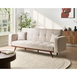 Slaapbanken|Slaapbanken-Leen Bakker HJULBY - Driezitsbank - Lichtbeige - Polyester