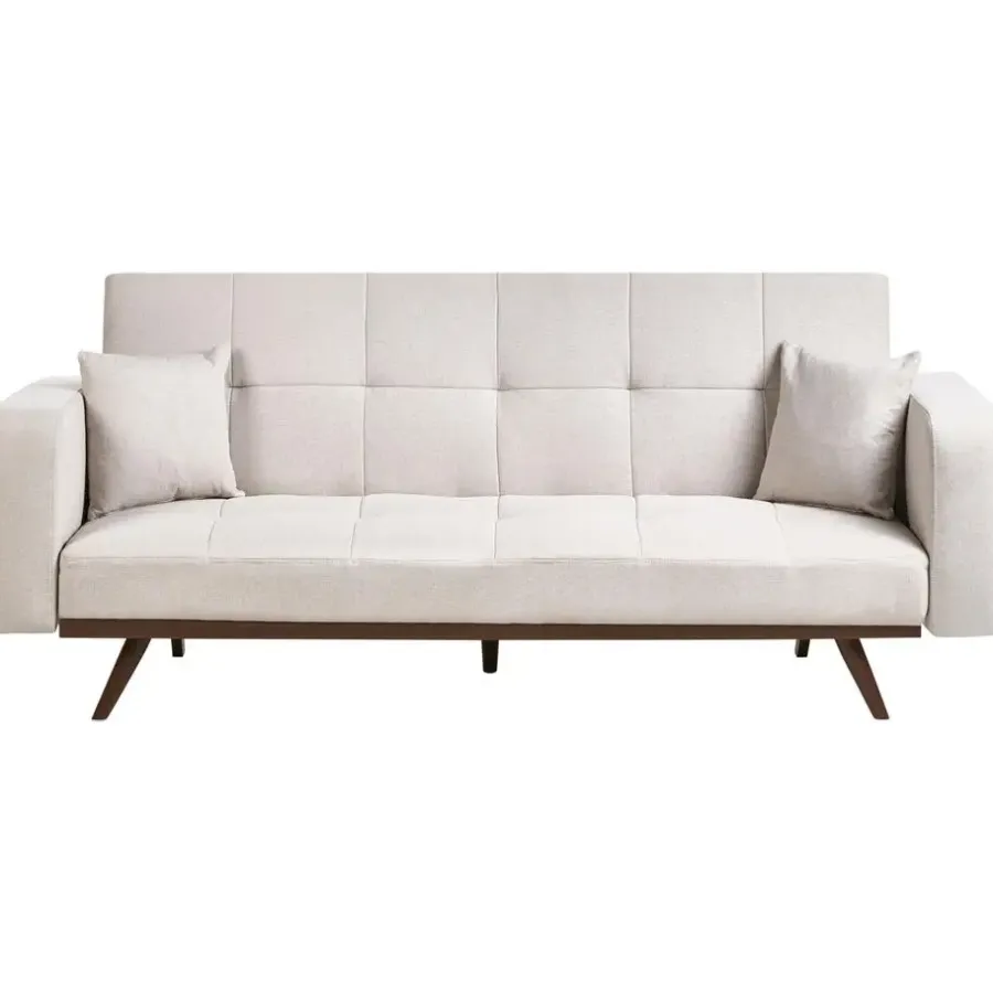 Slaapbanken|Slaapbanken-Leen Bakker HJULBY - Driezitsbank - Lichtbeige - Polyester
