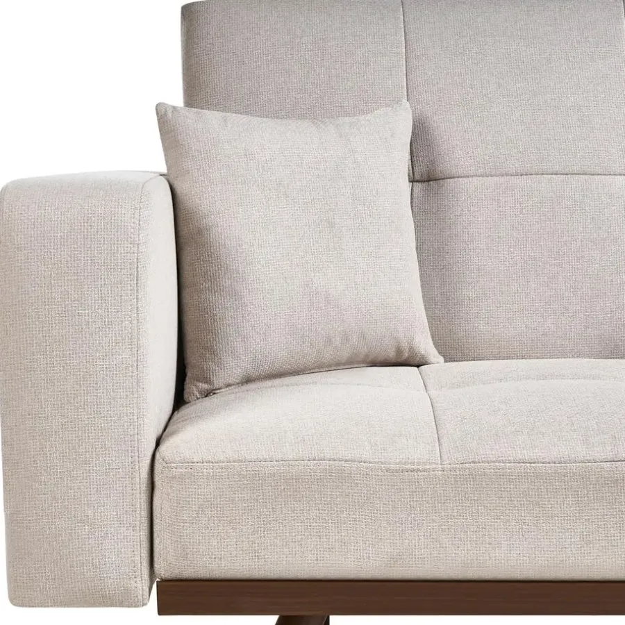 Slaapbanken|Slaapbanken-Leen Bakker HJULBY - Driezitsbank - Lichtbeige - Polyester