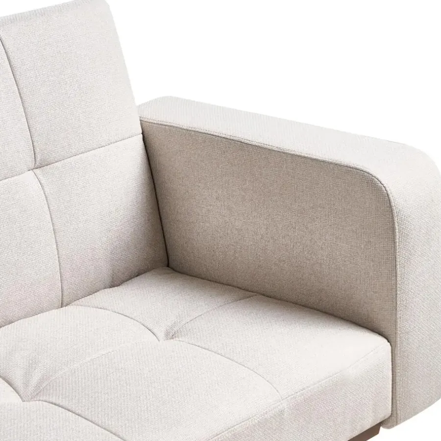 Slaapbanken|Slaapbanken-Leen Bakker HJULBY - Driezitsbank - Lichtbeige - Polyester
