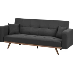 Slaapbanken|Slaapbanken-Leen Bakker HJULBY - Driezitsbank - Zwart - Polyester
