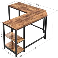 Hoekbureaus-Vasagle Hoekbureau Fabrice 138cm 2 legplanken - rustiek bruin/zwart