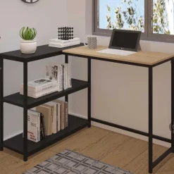 Hoekbureaus-Emob Exclusive Hoekbureau Schmitt - 110x80x76cm - met opbergruimte - eikdecor/zwart