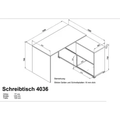 Hoekbureaus-Germania Hoekbureau Tyson 120x120 cm - antraciet/eik