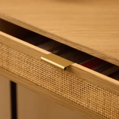 Bureaus-Nordlys Hoekbureau van hout en rotan met 1 lade en metalen poten