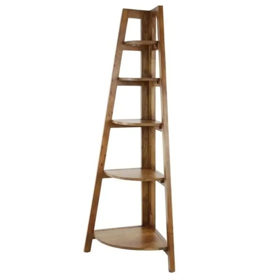 Wandkasten-Dimehouse Hoekrek Jess mangohout 5 vakken - 44x64x148 cm - Mangohout - Bruin