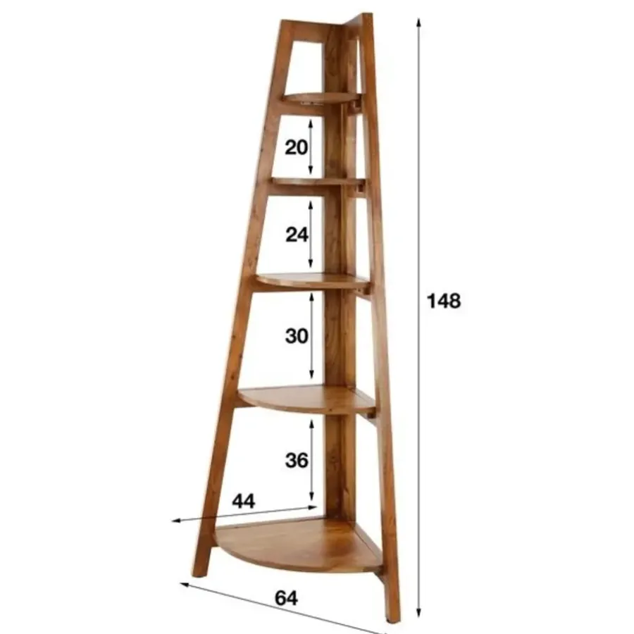 Wandkasten-Dimehouse Hoekrek Jess mangohout 5 vakken - 44x64x148 cm - Mangohout - Bruin