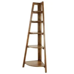 Wandkasten-Dimehouse Hoekrek Jess mangohout 5 vakken - 44x64x148 cm - Mangohout - Bruin
