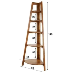 Wandkasten-Dimehouse Hoekrek Jess mangohout 5 vakken - 44x64x148 cm - Mangohout - Bruin