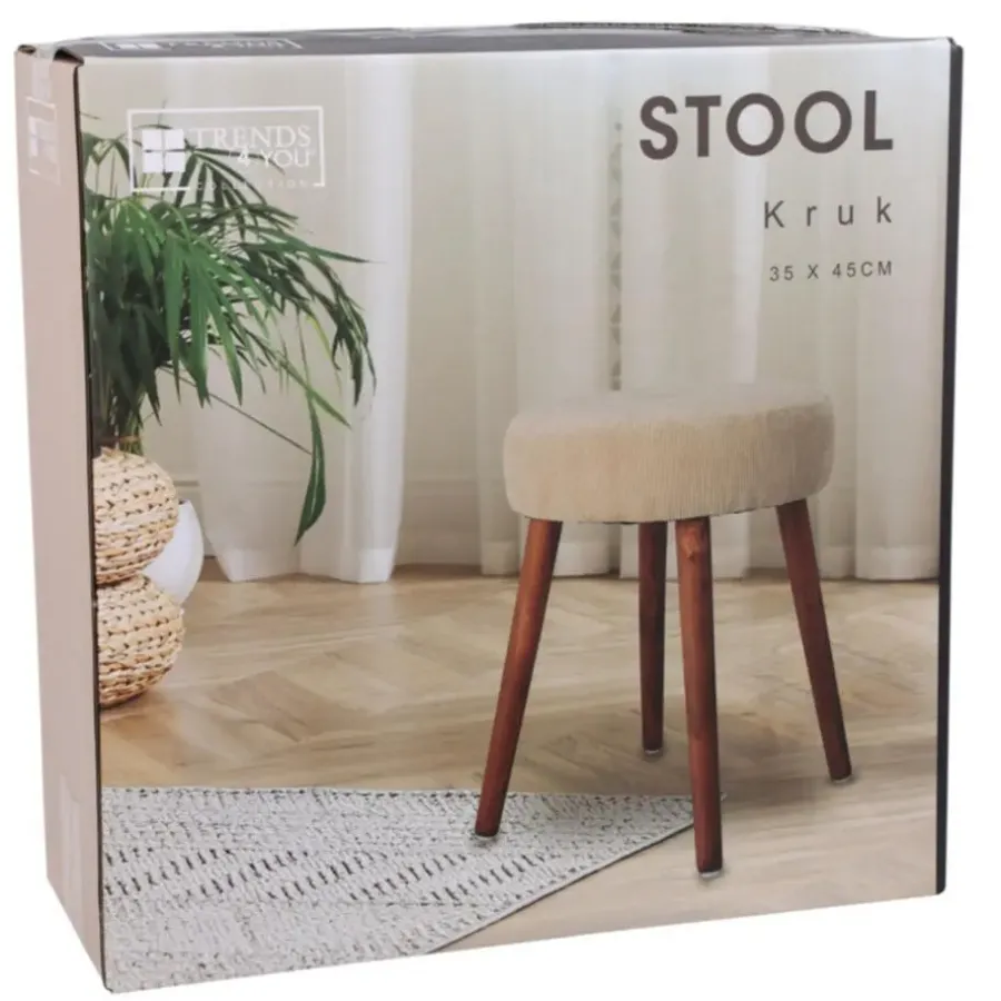 Krukjes-Home & Styling Bijzet krukje - creme wit - hout/stof - 45 cm