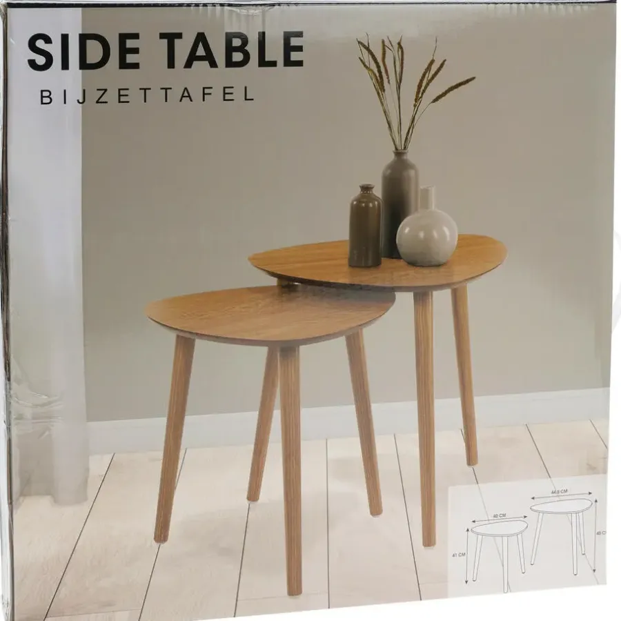 Bijzettafels-Home & Styling Bijzettafeltjes set 2x - lichtbruin - 41 en 45 cm