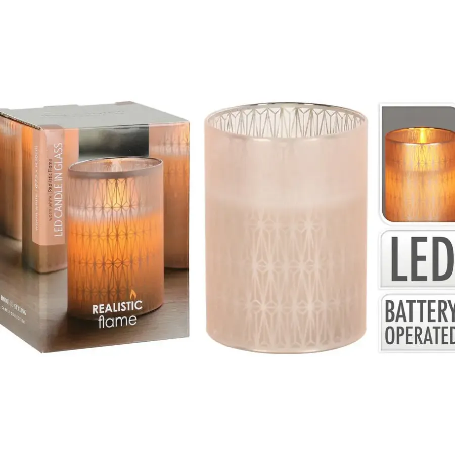 Home & Styling Home and Styling LED kaars - in glas - warm wit - D7,5 x H10 cm