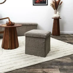 Leen Bakker Home Deco - Poefje - opbergbox - rib - groen - 38 x 38cm