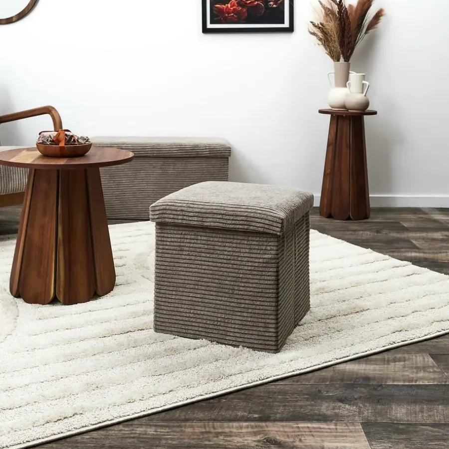 Leen Bakker Home Deco - Poefje - opbergbox - rib - groen - 38 x 38cm