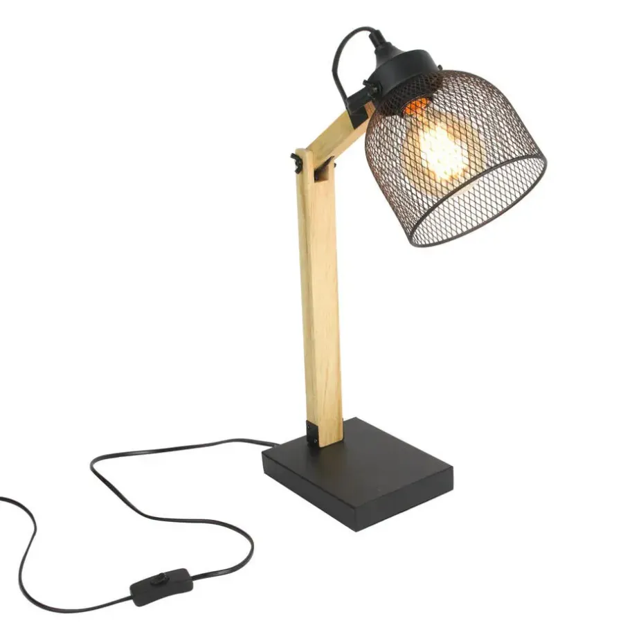 The Home Deco Factory Home deco factory bureaulamp - zwart - metaal en hout - tafellamp