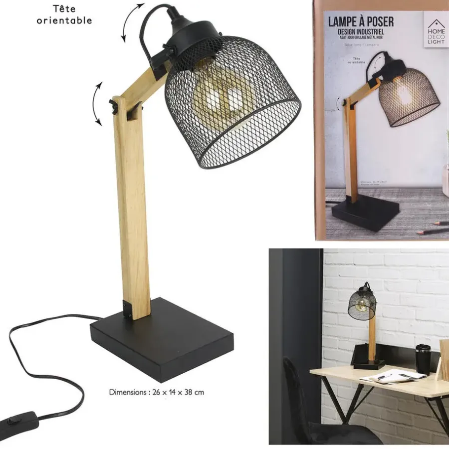 The Home Deco Factory Home deco factory bureaulamp - zwart - metaal en hout - tafellamp
