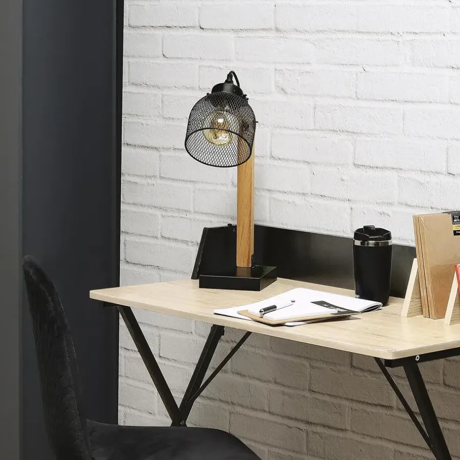The Home Deco Factory Home deco factory bureaulamp - zwart - metaal en hout - tafellamp