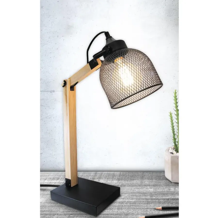 The Home Deco Factory Home deco factory bureaulamp - zwart - metaal en hout - tafellamp