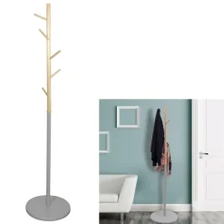 Kapstokken-The Home Deco Factory Home Deco Factory Kapstok - grijs - metaal/hout - 6 haken - 180cm