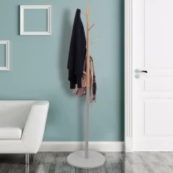 Kapstokken-The Home Deco Factory Home Deco Factory Kapstok - grijs - metaal/hout - 6 haken - 180cm