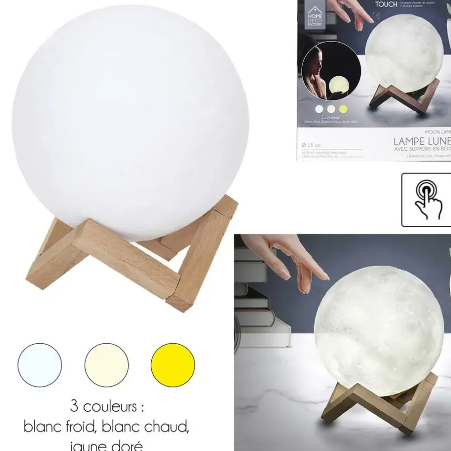 Bureaulampen|Bureaulampen-The Home Deco Factory Home Deco Factory Maanlamp - met houder - 3D - touch - oplaadbaar