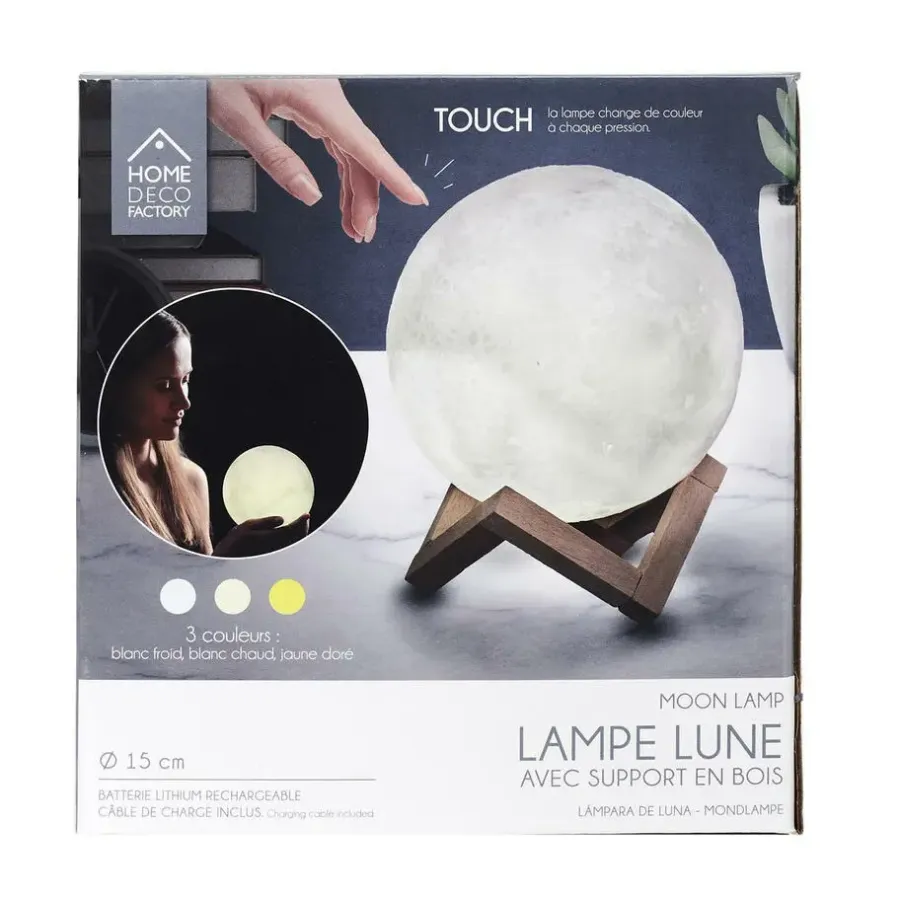Bureaulampen|Bureaulampen-The Home Deco Factory Home Deco Factory Maanlamp - met houder - 3D - touch - oplaadbaar