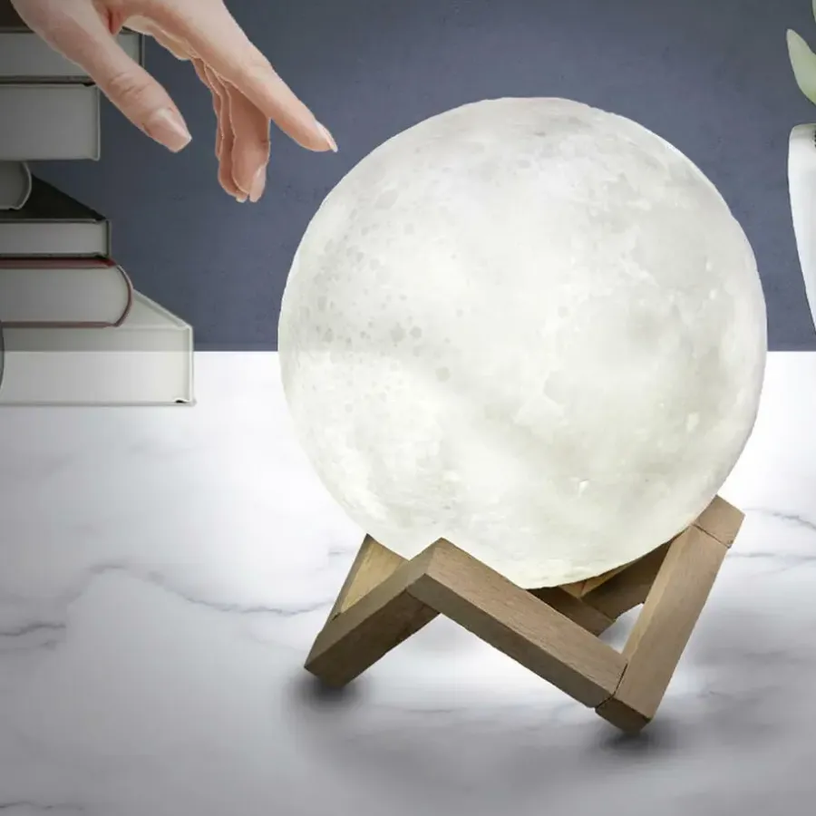 Bureaulampen|Bureaulampen-The Home Deco Factory Home Deco Factory Maanlamp - met houder - 3D - touch - oplaadbaar