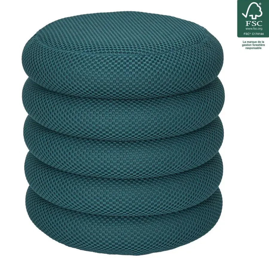 The Home Deco Factory Home Deco Factory Poef/krukje - boucle - petrol - D37 x H44 cm