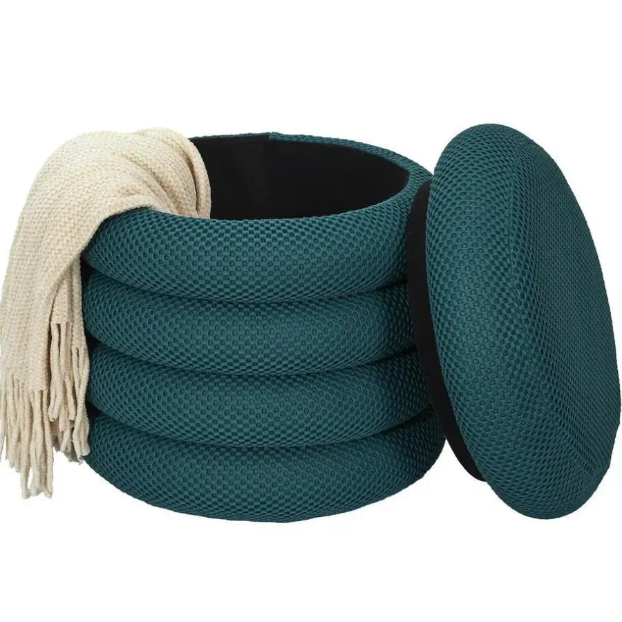 The Home Deco Factory Home Deco Factory Poef/krukje - boucle - petrol - D37 x H44 cm
