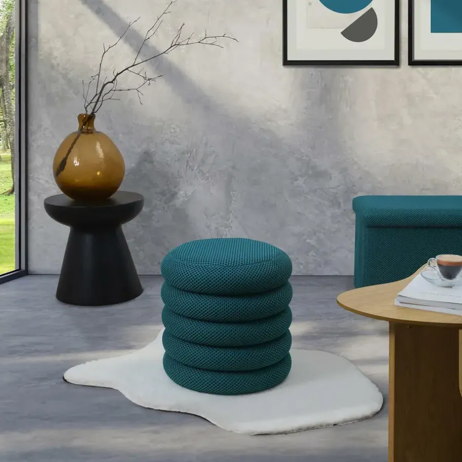 The Home Deco Factory Home Deco Factory Poef/krukje - boucle - petrol - D37 x H44 cm