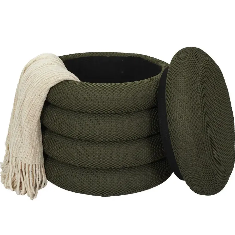 Poefen-The Home Deco Factory Home Deco Factory Poef/krukje - boucle - groen - D37 x H44 cm