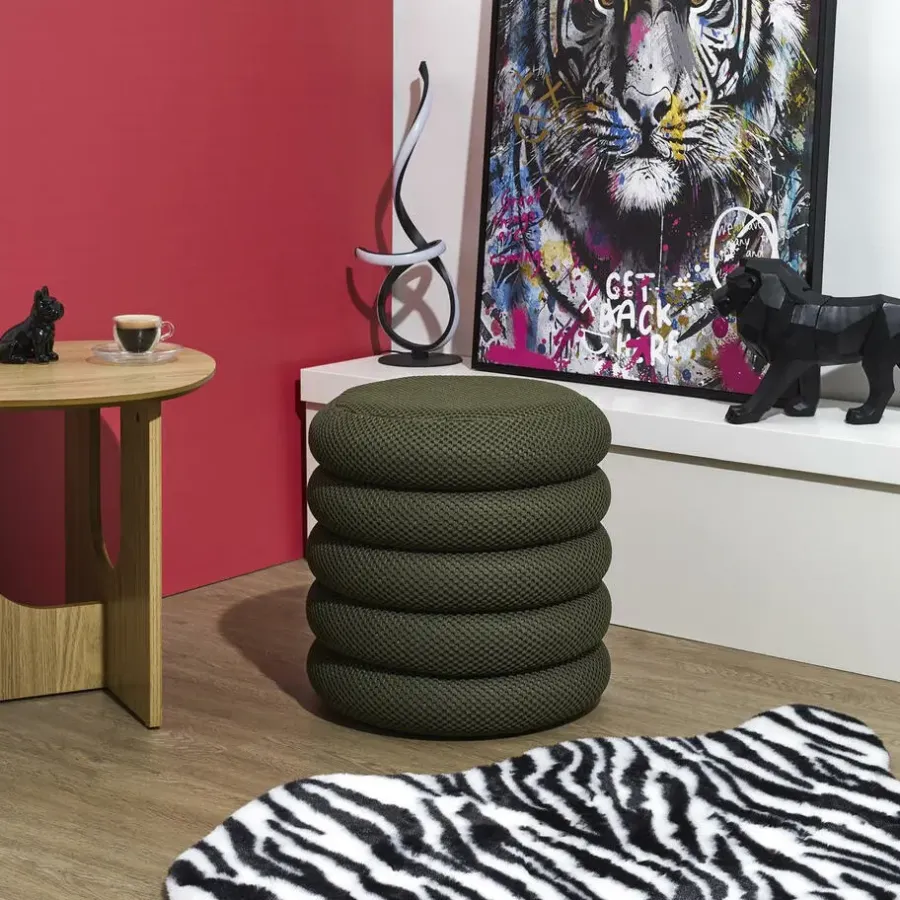 Poefen-The Home Deco Factory Home Deco Factory Poef/krukje - boucle - groen - D37 x H44 cm