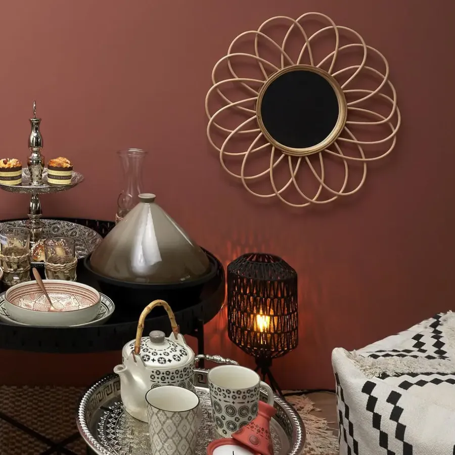 The Home Deco Factory Home deco factory Rotanspiegel - bloem - D50 cm - bohemian