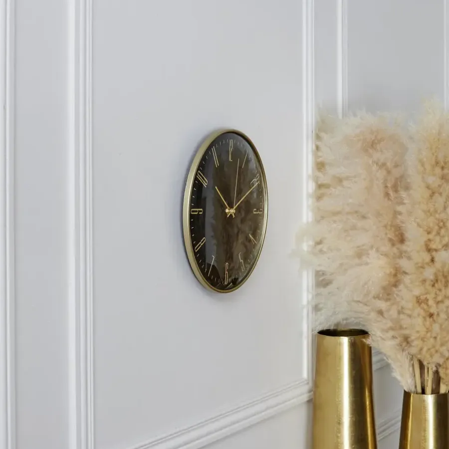 The Home Deco Factory Home deco factory stille wandklok - goud/zwart - D30 cm -kunststof