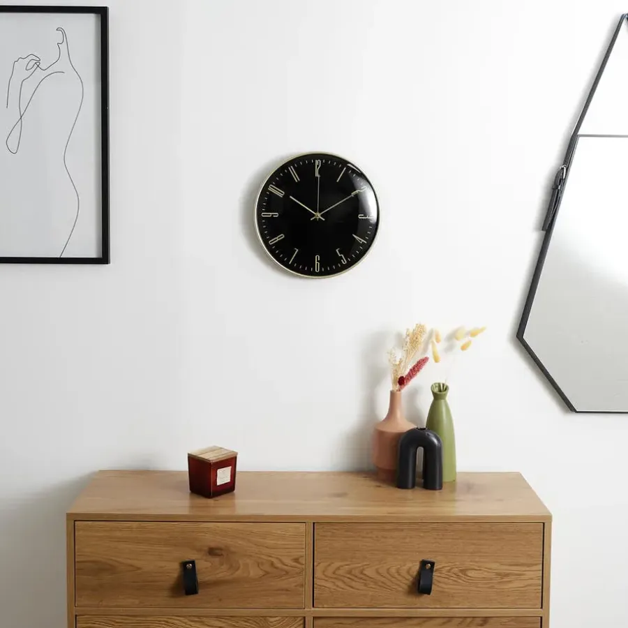 The Home Deco Factory Home deco factory stille wandklok - goud/zwart - D30 cm -kunststof