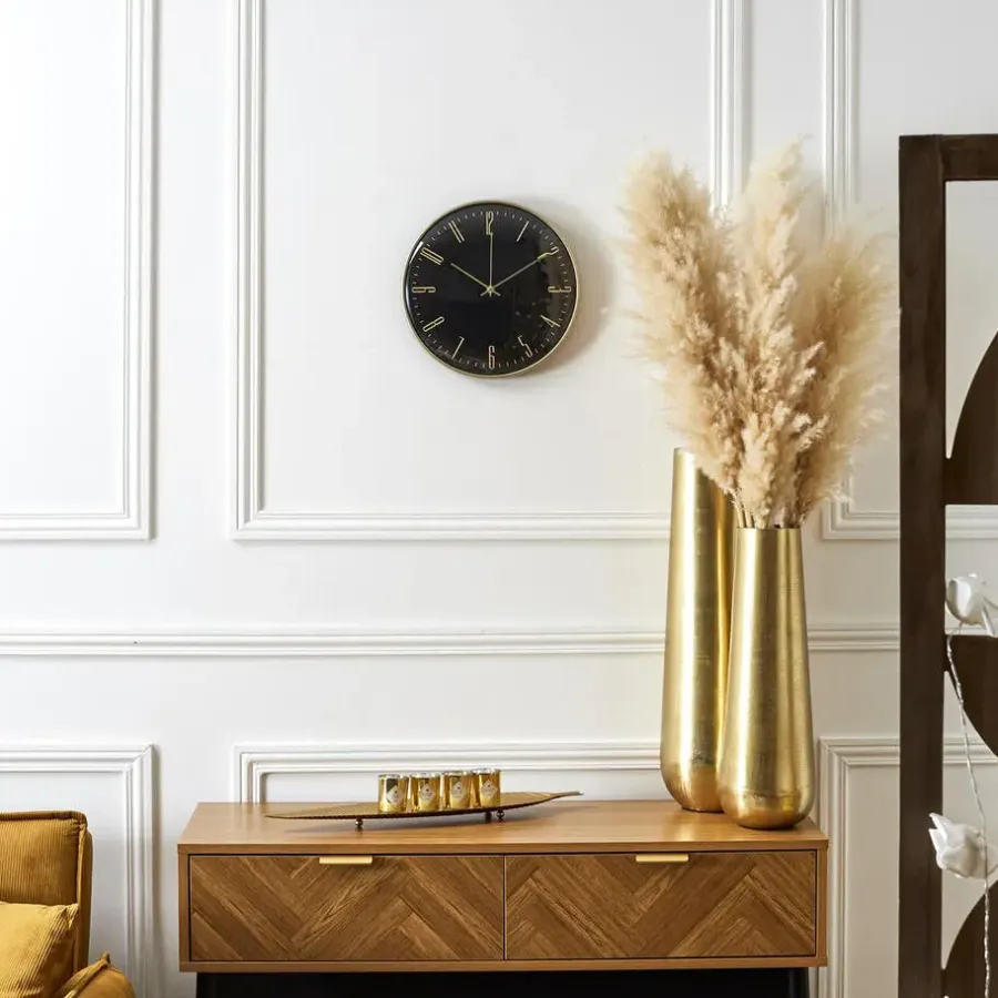 The Home Deco Factory Home deco factory stille wandklok - goud/zwart - D30 cm -kunststof