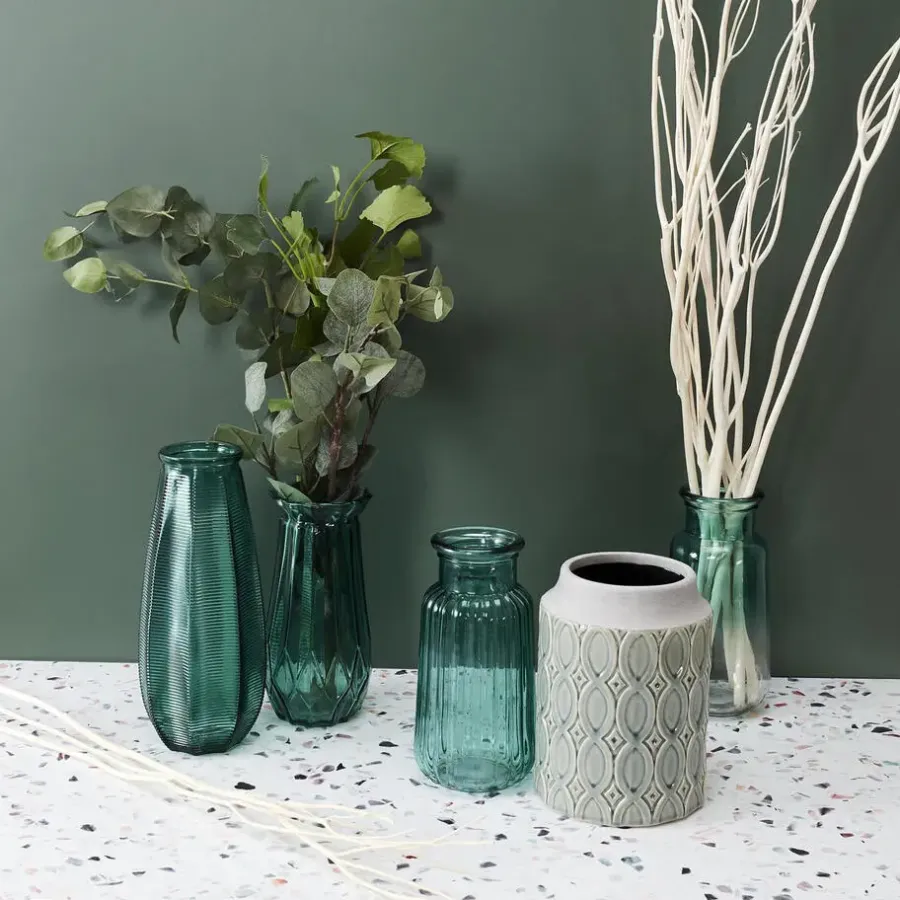 Vazen-The Home Deco Factory Home deco factory vaas Capella - boeket - glas - groen- H28 cm