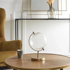 Beelden-Merkloos Home Deco Factory wereldbol - transparant - glas - gouden voet
