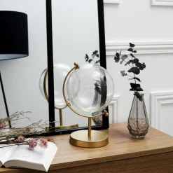 Beelden-Merkloos Home Deco Factory wereldbol - transparant - glas - gouden voet