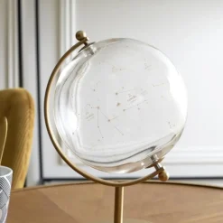 Beelden-Merkloos Home Deco Factory wereldbol - transparant - glas - gouden voet