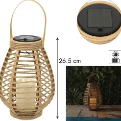 Kandelaars En Windlichten-The Home Deco Factory Home deco factory Zonnelantaarn tafellamp - Solar -rotan - 26,5 cm -kaarseffect