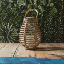Kandelaars En Windlichten-The Home Deco Factory Home deco factory Zonnelantaarn tafellamp - Solar -rotan - 26,5 cm -kaarseffect