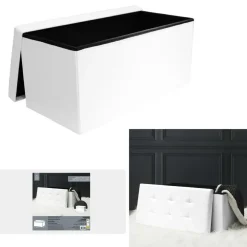 The Home Deco Factory Home Deco Poef - Essence - MDF/polyester - wit - 76 x 38 cm