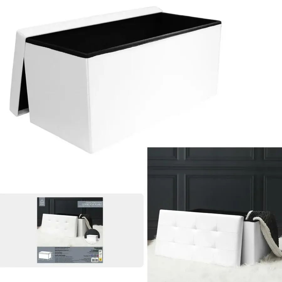 The Home Deco Factory Home Deco Poef - Essence - MDF/polyester - wit - 76 x 38 cm