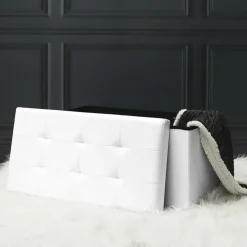 The Home Deco Factory Home Deco Poef - Essence - MDF/polyester - wit - 76 x 38 cm